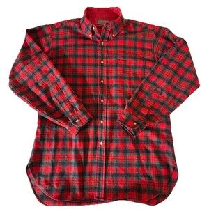 Vintage Pendleton Wool Shirt Red Black Tartan Plaid Mens L Made in USA